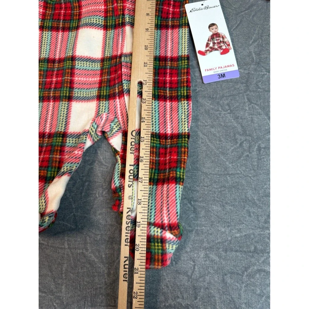 Eddie Bauer Footed Sleeper Baby 3M Plaid Red Truck Christmas Fleece NEW